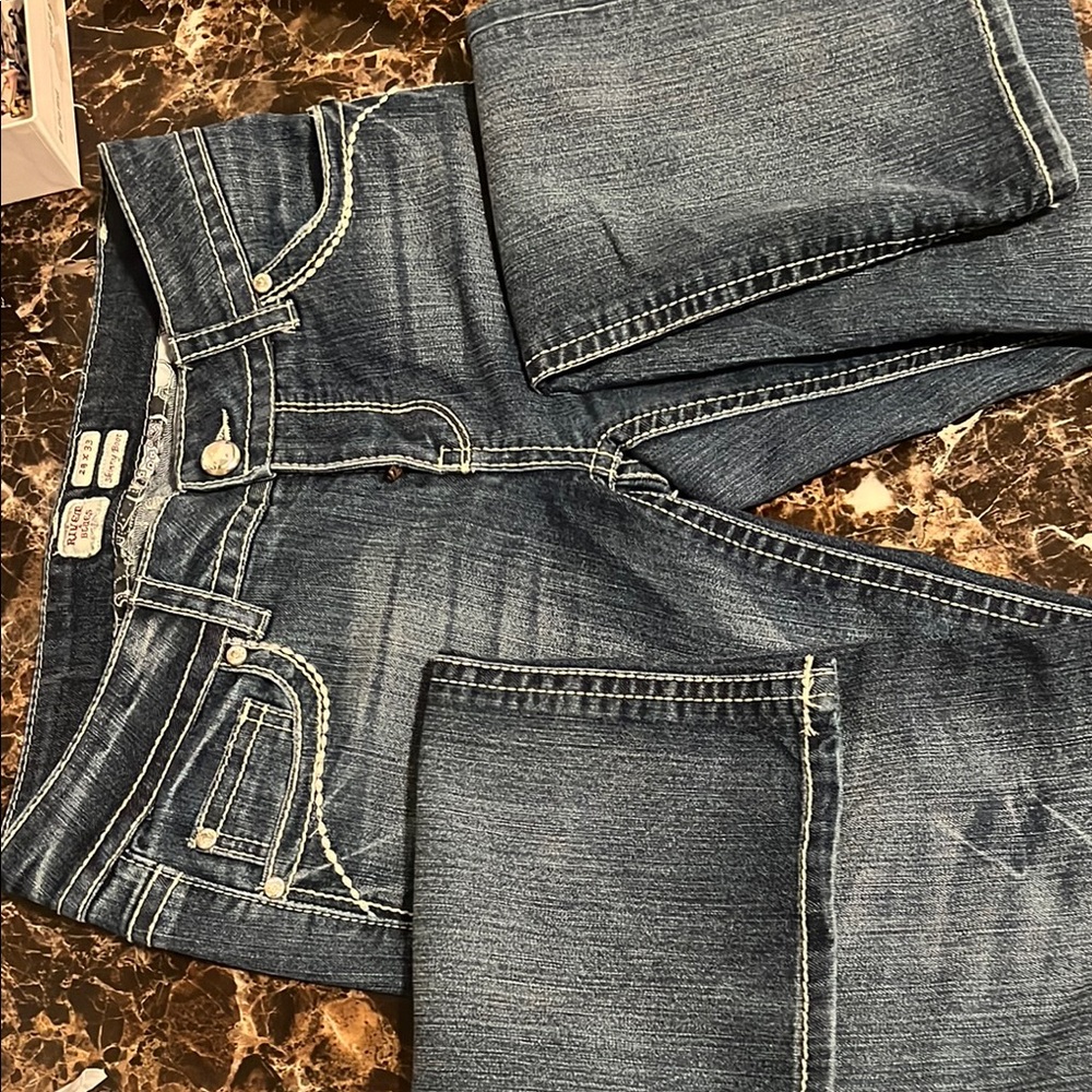 Rivet and Blues Blue Straight Leg Jeans with Vintage Stitching
